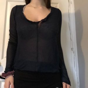 Navy blue long sleeve casual T-shirt